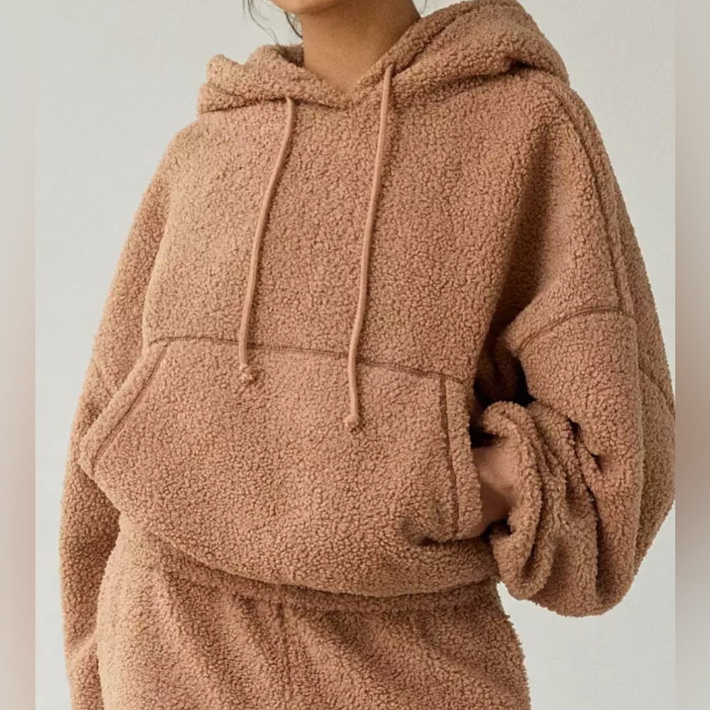 Urban Outfitters Standard Cloth Piled Fleece Cinchable BROWN Bubble Hoodie SZ.XL